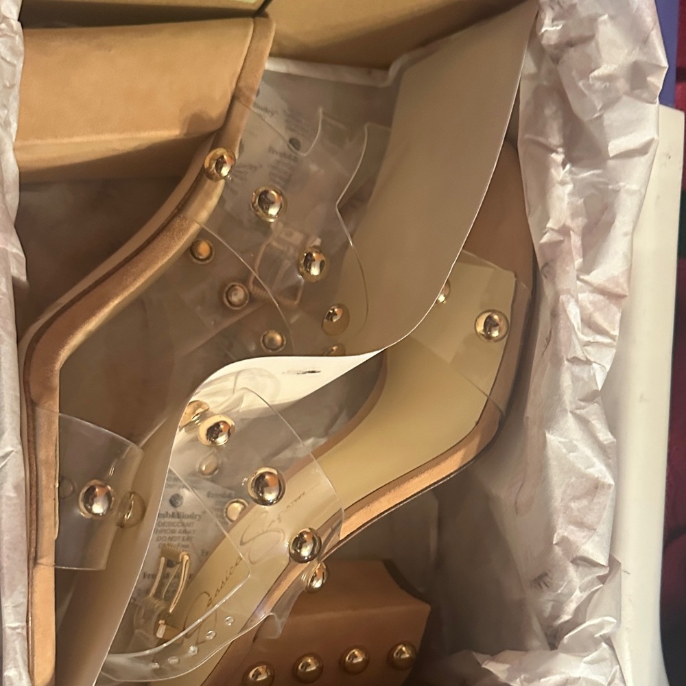 Jessica Simpson Transparent Heels with Gold Accents